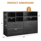 Modern Natural Wood Dresser with Open Storage Cubes and 4 Drawers, Wide Bedroom Storage Organizer Cabinet