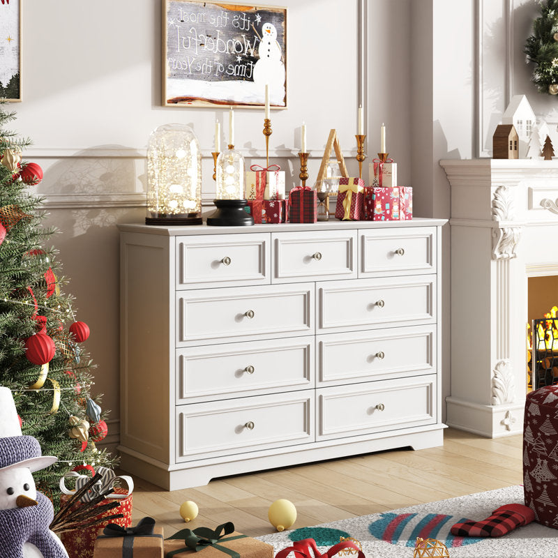 Classic White 9-Drawer Dresser in Neutral Bedroom Setting
