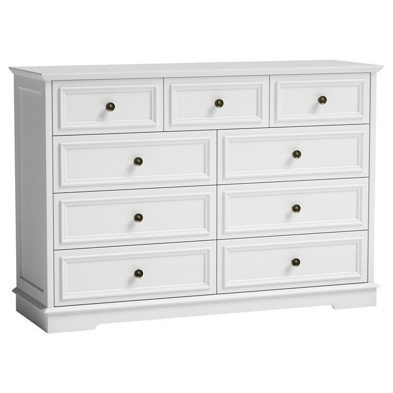 Classic White 9-Drawer Dresser in Neutral Bedroom Setting