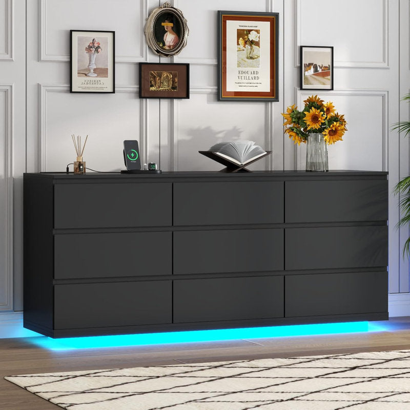 Modern LED 6-Drawer Dresser with Floating Base Light