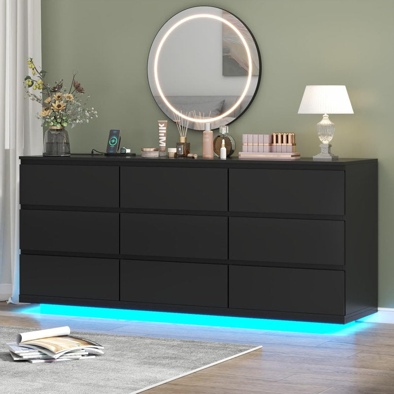 Modern LED 6-Drawer Dresser with Floating Base Light