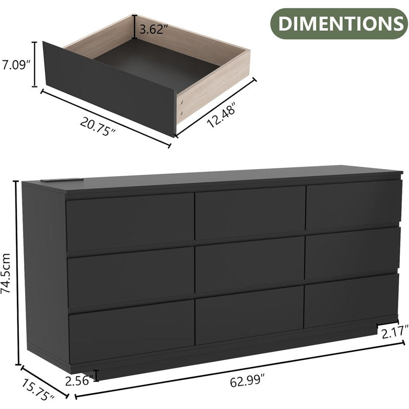 Modern LED 6-Drawer Dresser with Floating Base Light