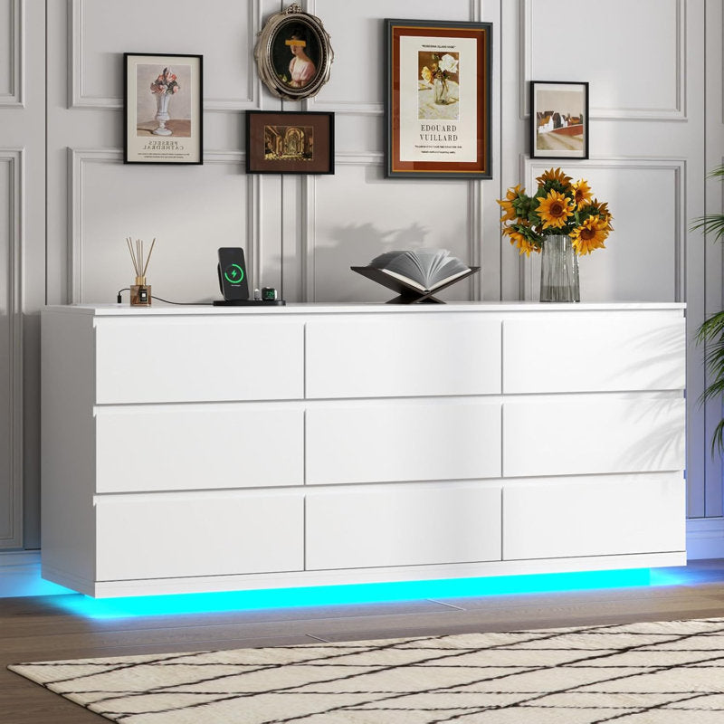 Modern LED 6-Drawer Dresser with Floating Base Light