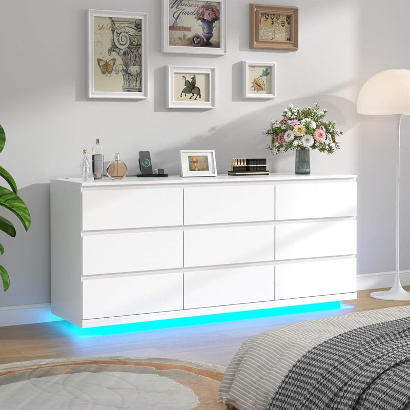 Modern LED 6-Drawer Dresser with Floating Base Light