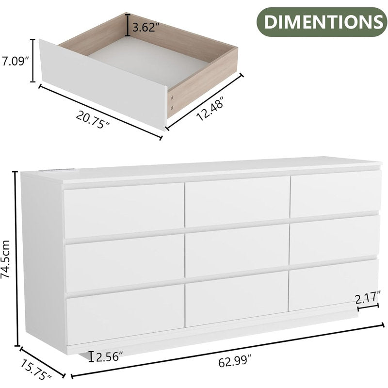 Modern LED 6-Drawer Dresser with Floating Base Light