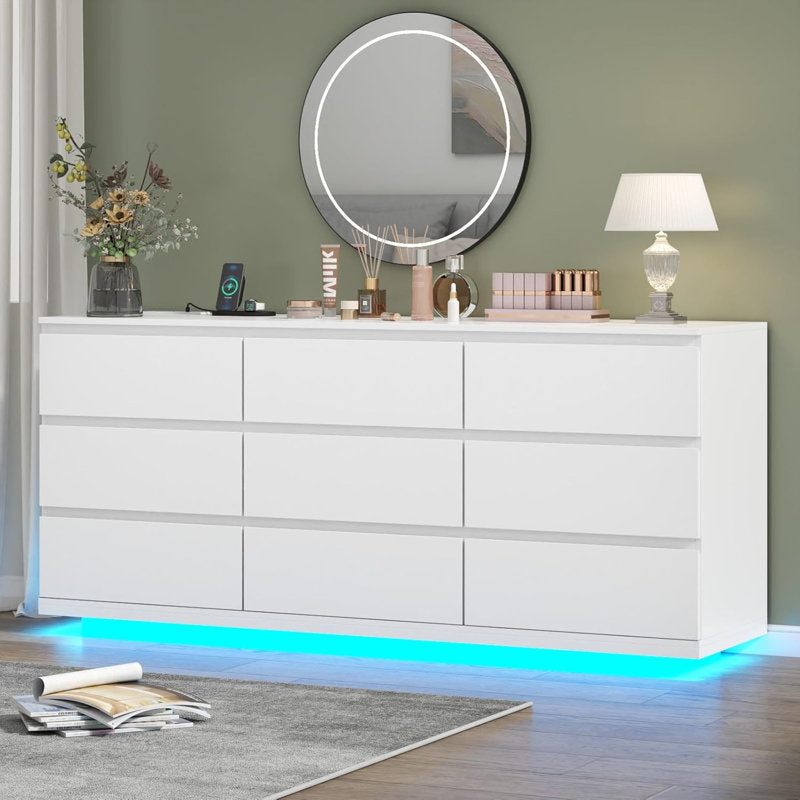 Modern LED 6-Drawer Dresser with Floating Base Light