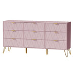 Stylish Bedroom Dresser with Gold Hardware and Decorative Drawer Design