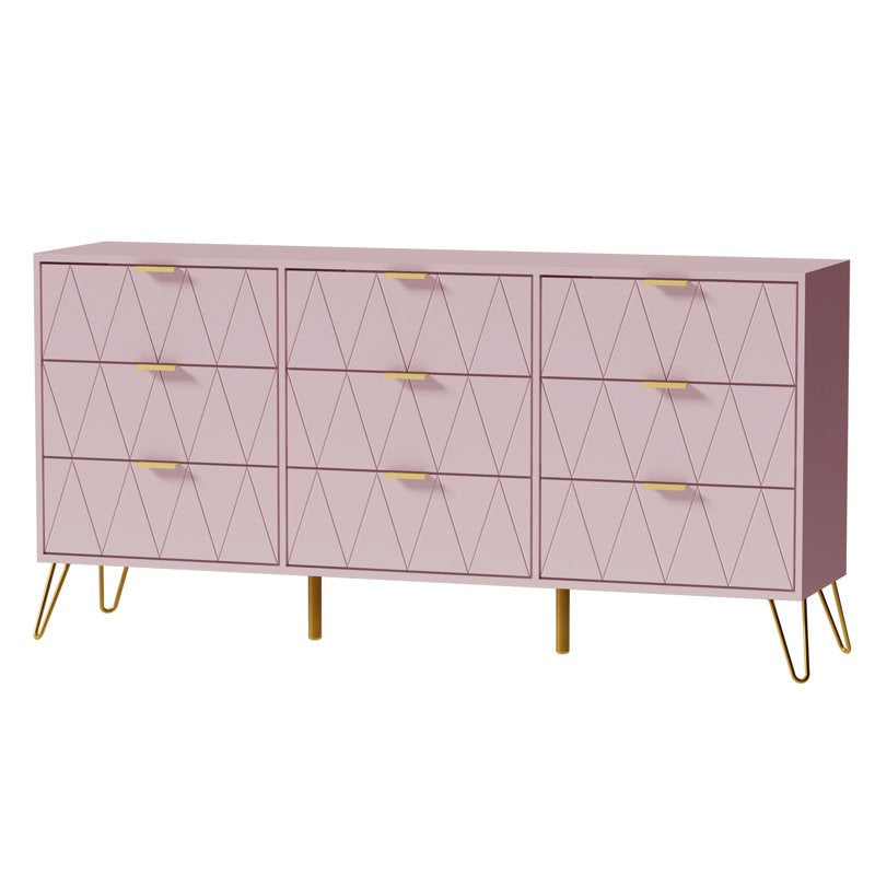 Stylish Bedroom Dresser with Gold Hardware and Decorative Drawer Design