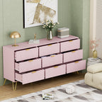 Stylish Bedroom Dresser with Gold Hardware and Decorative Drawer Design