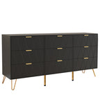 Stylish Bedroom Dresser with Gold Hardware and Decorative Drawer Design