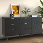 Stylish Bedroom Dresser with Gold Hardware and Decorative Drawer Design