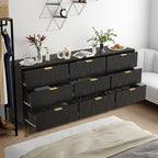 Stylish Bedroom Dresser with Gold Hardware and Decorative Drawer Design