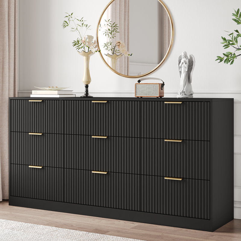 Modern 6-Drawer Dresser with Fluted Front and Gold Handles