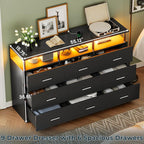 Modern Black Chest of Drawers with Illuminated Shelf and Sleek Design