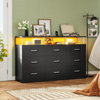 Modern Black Chest of Drawers with Illuminated Shelf and Sleek Design