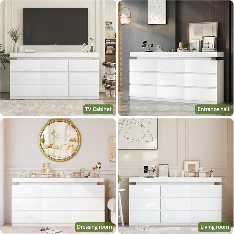 Stylish Storage Dresser with Built-In LED Strip and Sleek Design