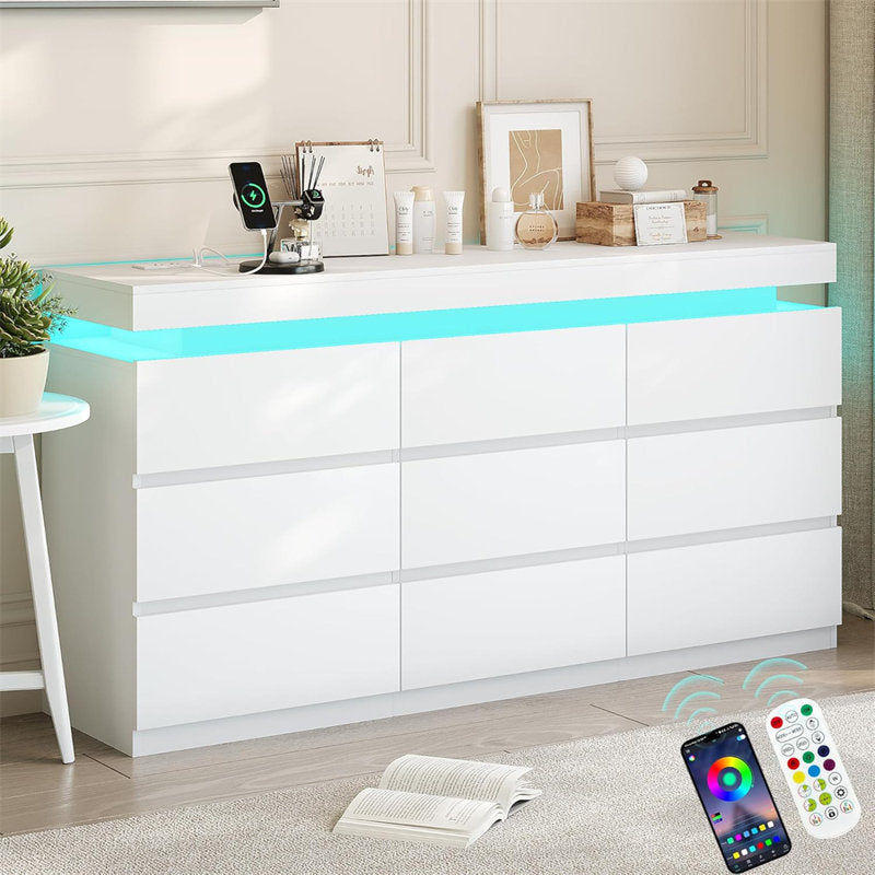 Stylish Storage Dresser with Built-In LED Strip and Sleek Design