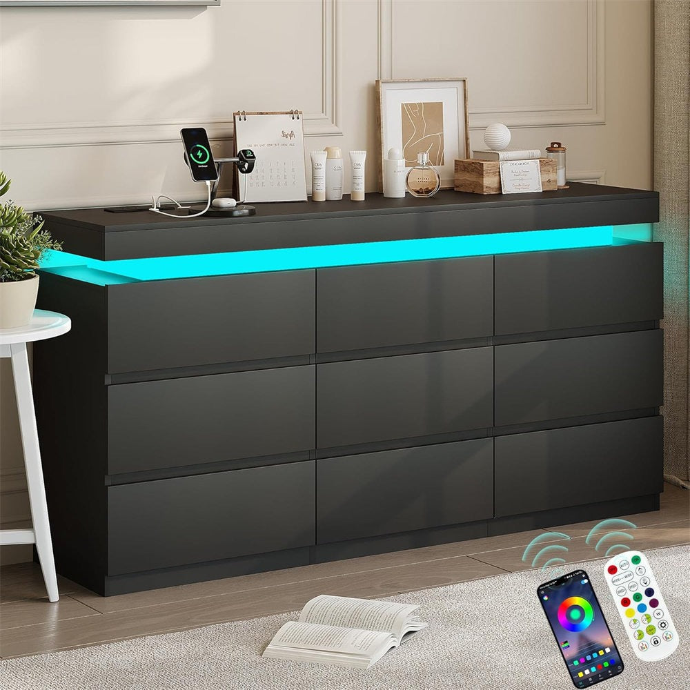 Stylish Storage Dresser with Built-In LED Strip and Sleek Design