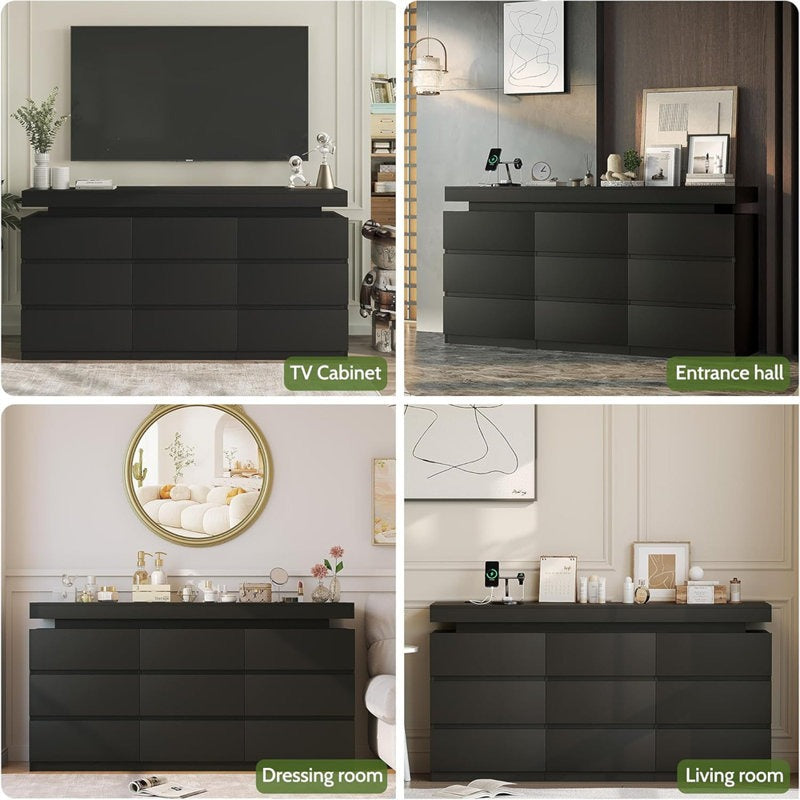 Stylish Storage Dresser with Built-In LED Strip and Sleek Design