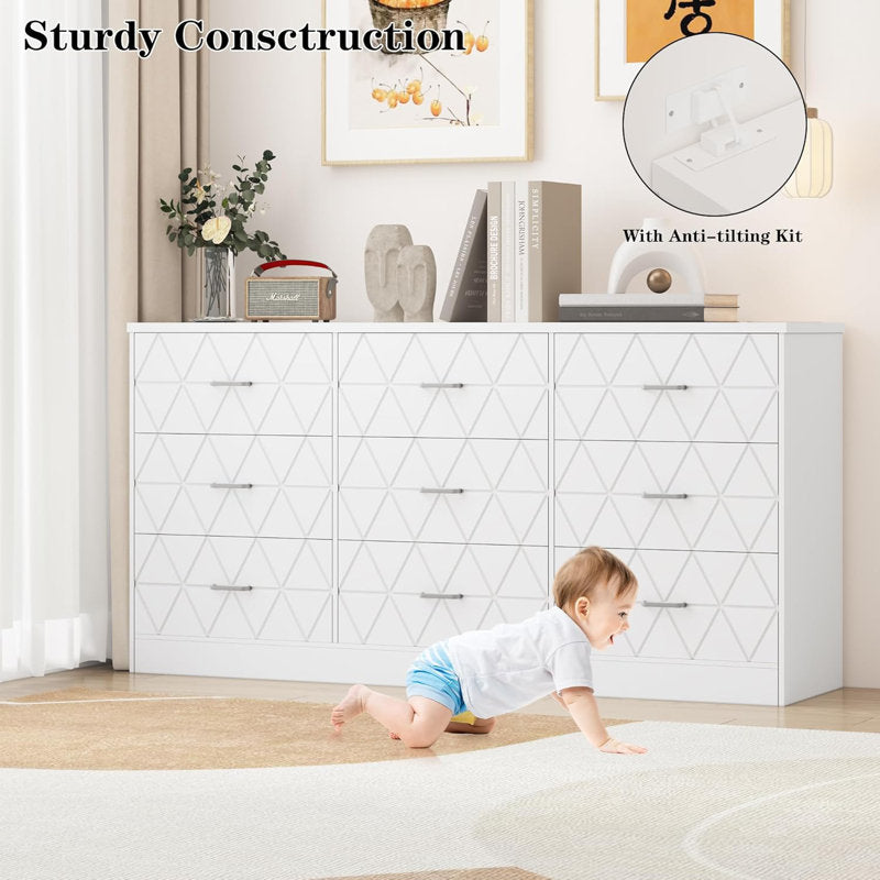 Stylish Bedroom Dresser with Decorative Geometric Panels