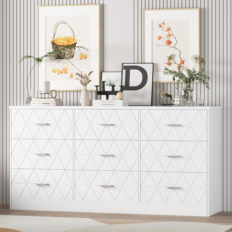 Stylish Bedroom Dresser with Decorative Geometric Panels