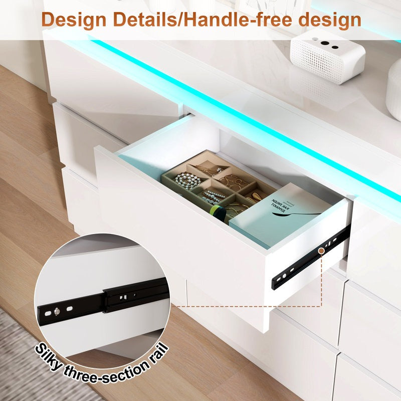 Modern 9-Drawer Dresser with LED Light Strip and Sleek Design