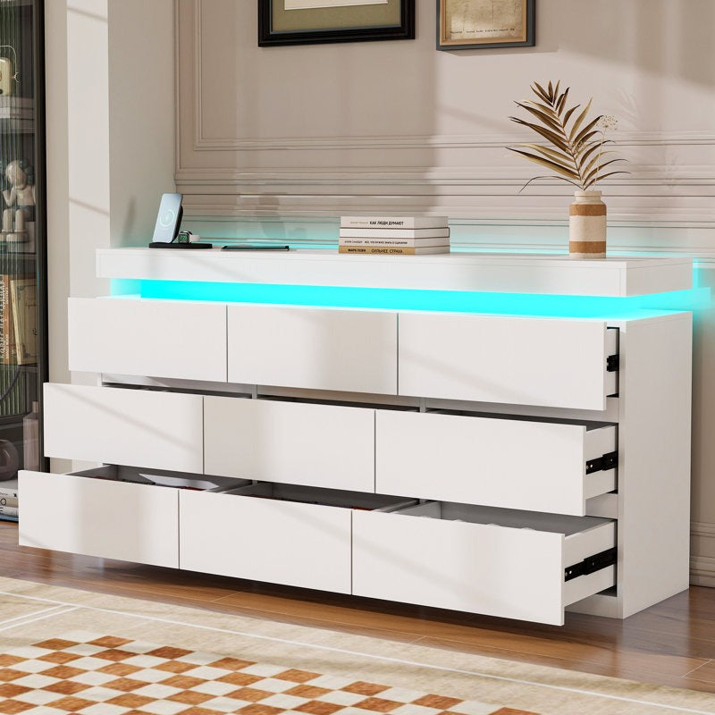 Modern 9-Drawer Dresser with LED Light Strip and Sleek Design