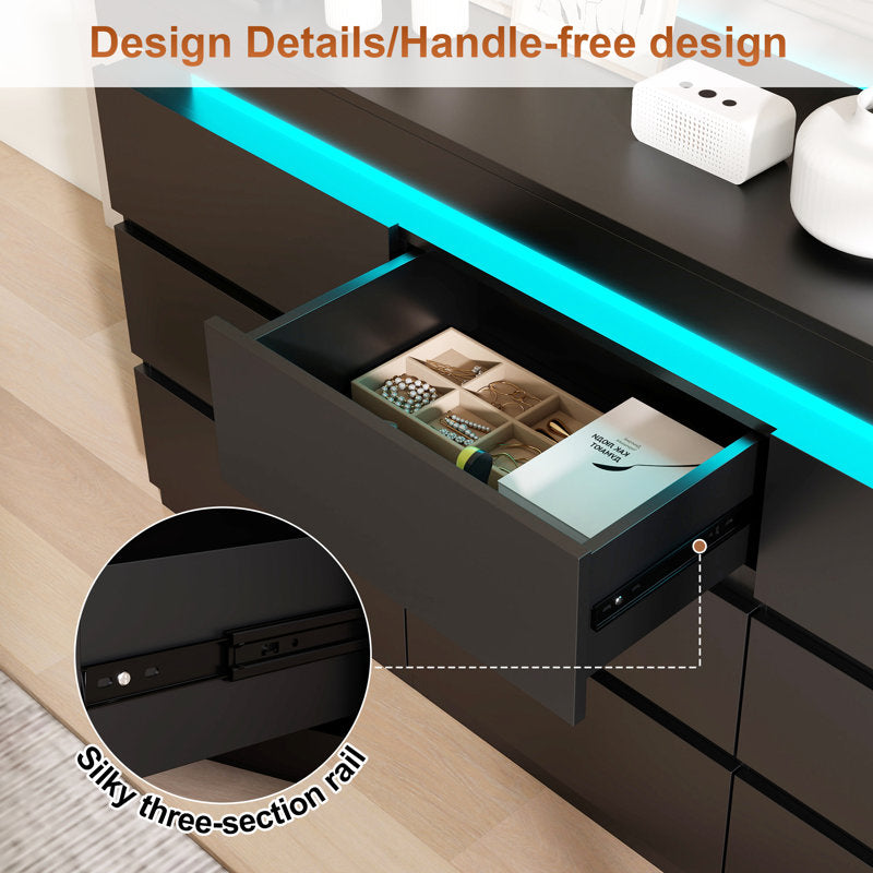 Modern 9-Drawer Dresser with LED Light Strip and Sleek Design