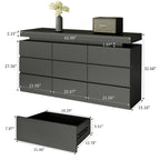 Modern 9-Drawer Dresser with LED Light Strip and Sleek Design