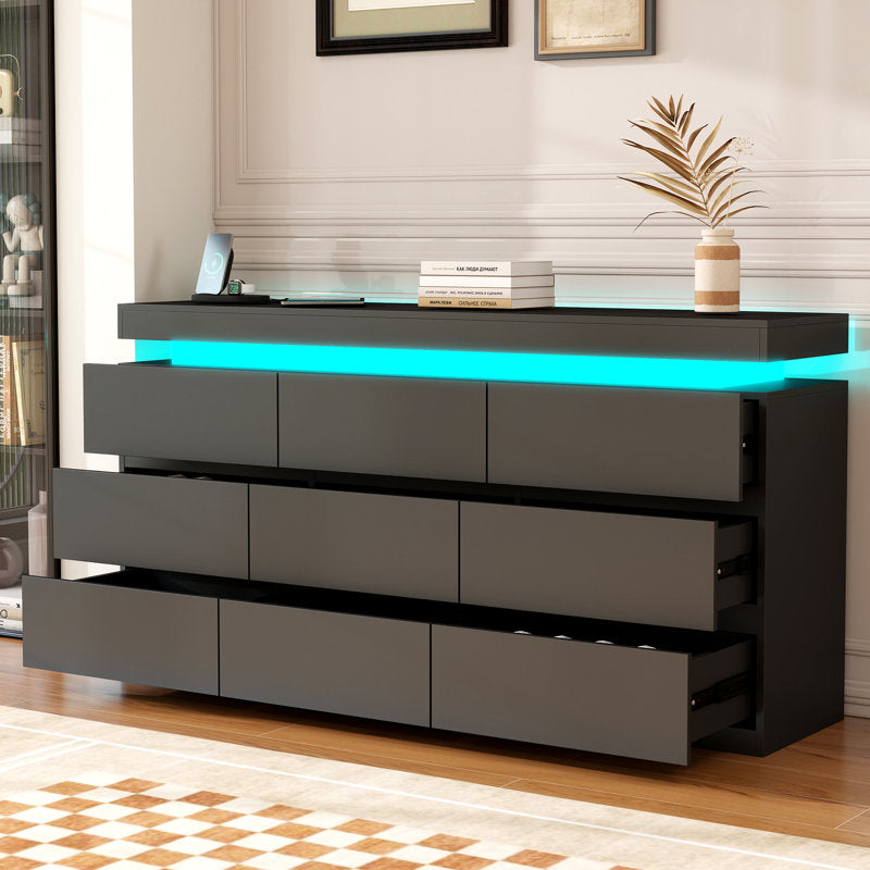 Modern 9-Drawer Dresser with LED Light Strip and Sleek Design