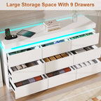 Modern 9-Drawer Dresser with LED Light Strip and Sleek Design