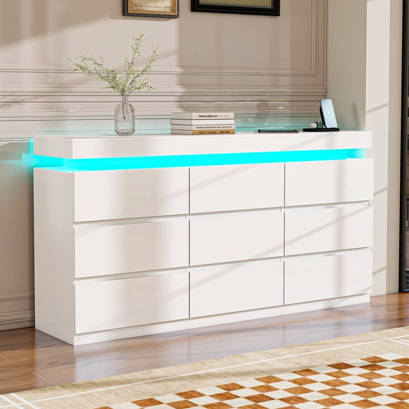 Modern 9-Drawer Dresser with LED Light Strip and Sleek Design