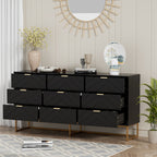 Modern 9-Drawer Dresser with Chevron Pattern and Gold Base