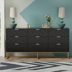 Modern 9-Drawer Dresser with Chevron Pattern and Gold Base