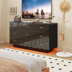 Stylish Bedroom Dresser with Ambient LED Light and Gold Accents