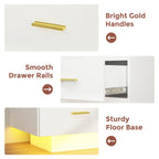 Stylish Bedroom Dresser with Ambient LED Light and Gold Accents
