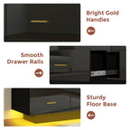 Stylish Bedroom Dresser with Ambient LED Light and Gold Accents