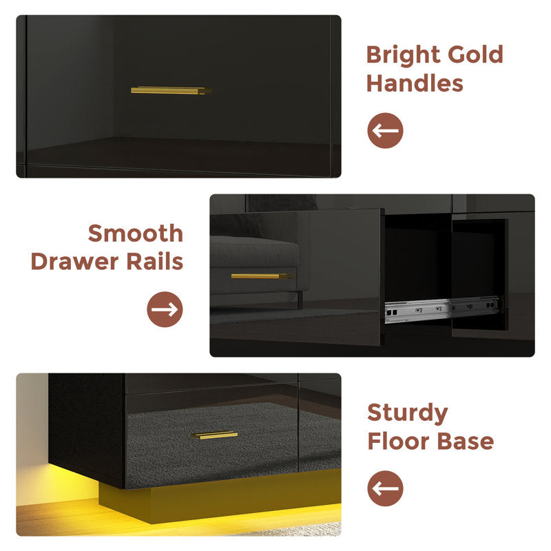 Stylish Bedroom Dresser with Ambient LED Light and Gold Accents