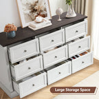Classic 9-Drawer Dresser with Black Top and Round Knobs