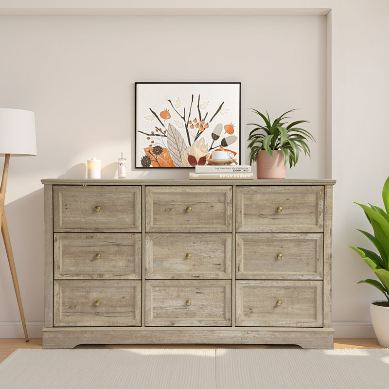 Classic 9-Drawer Dresser with Black Top and Round Knobs
