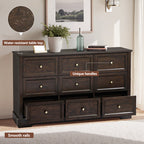 Classic 9-Drawer Dresser with Black Top and Round Knobs