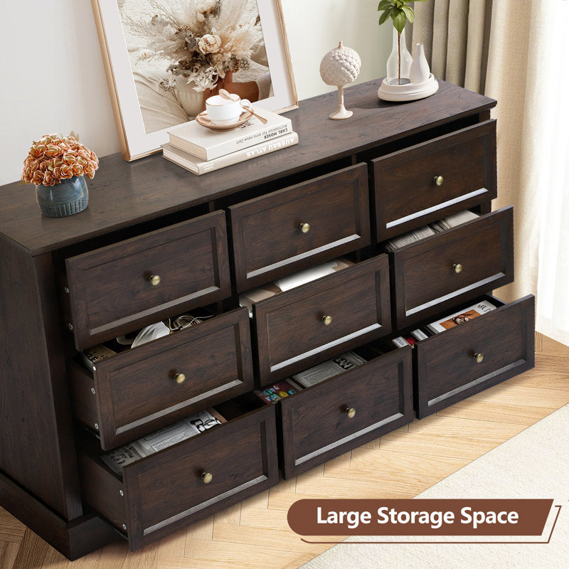 Classic 9-Drawer Dresser with Black Top and Round Knobs