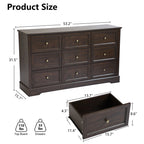 Classic 9-Drawer Dresser with Black Top and Round Knobs