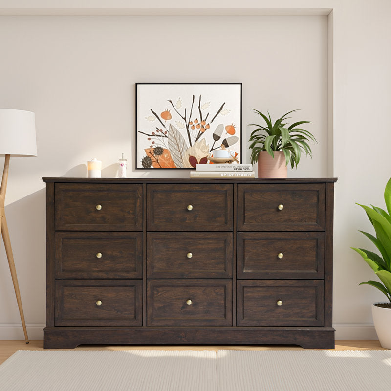 Classic 9-Drawer Dresser with Black Top and Round Knobs