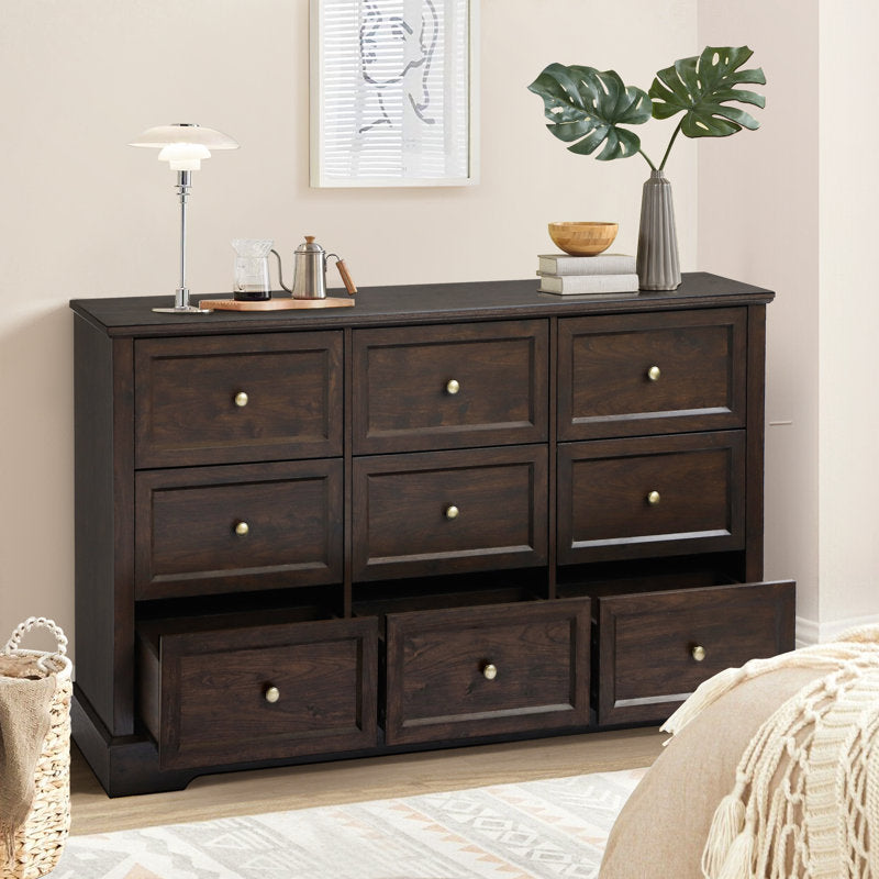 Classic 9-Drawer Dresser with Black Top and Round Knobs