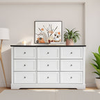 Classic 9-Drawer Dresser with Black Top and Round Knobs