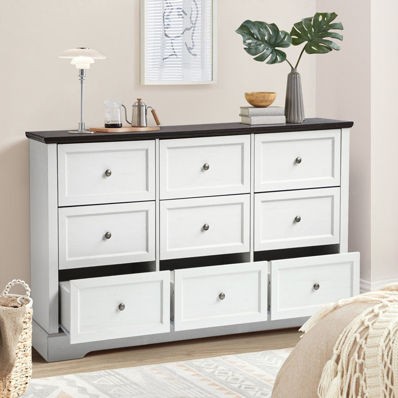 Classic 9-Drawer Dresser with Black Top and Round Knobs