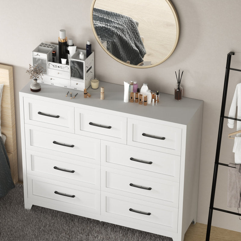Elegant White Bedroom Chest with Minimalist Panel Drawer Fronts