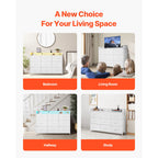 Elegant White Chest of Drawers with LED Light, Power Outlet, and Modern Design