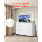 Elegant White Chest of Drawers with LED Light, Power Outlet, and Modern Design